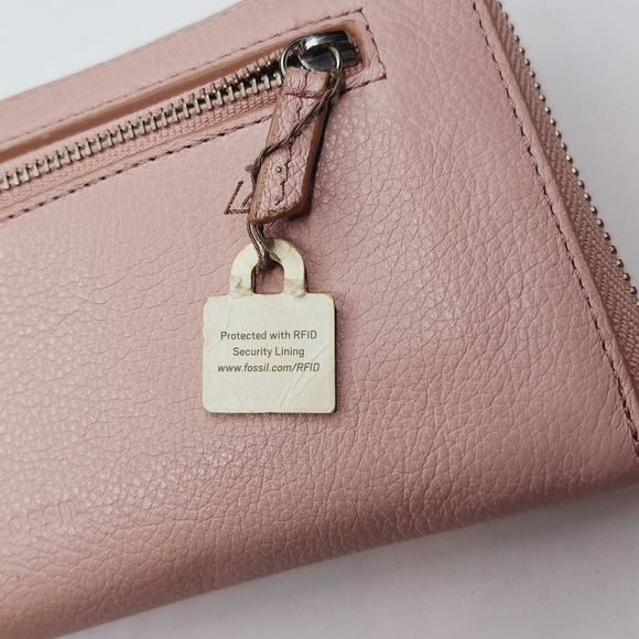 Fossil Emma Large Zip Clutch Burnished Lilac Pink Wristlet Leather Wallet RFID - Picture 4 of 15